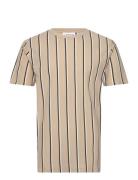 Striped Piqué Tee S/S Tops T-shirts Short-sleeved Beige Lindbergh