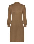 Mersin Highneck Knit Dress Knelang Kjole Brown Minus