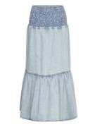 Smock Flounce Denim Skirt Langt Skjørt Blue Gina Tricot