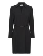 Structure Twill Ls Shirt Dress Kort Kjole Black Calvin Klein