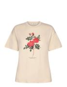 Printed Cotton-Blend T-Shirt Tops T-shirts & Tops Short-sleeved Beige ...
