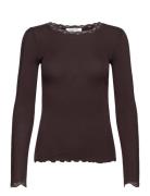 Organic T-Shirt W/ Lace Tops T-shirts & Tops Long-sleeved Brown Rosemu...