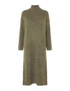 Slfmaline Ls Knit Dress High Neck Noos Knelang Kjole Green Selected Fe...