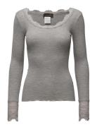 Rwbenita Ls O-Neck Lace Top Tops T-shirts & Tops Long-sleeved Grey Ros...