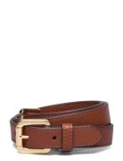 Leather Double-Buckle Skinny Belt Belte Brown Lauren Ralph Lauren