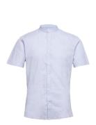 Mandarin Linen Blend Shirt S/S Tops Shirts Short-sleeved Blue Lindberg...
