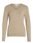 Viril V-Neck L/S Knit Top - Noos Tops Knitwear Jumpers Beige Vila