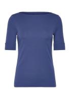 Cotton Boatneck Top Tops T-shirts & Tops Short-sleeved Blue Lauren Ral...