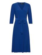 Surplice Jersey Dress Knelang Kjole Blue Lauren Ralph Lauren