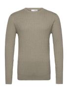 Slhberg Cable Crew Neck Noos Tops Knitwear Round Necks Khaki Green Sel...