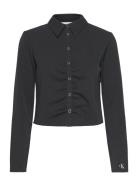 Long Sleeve Fitted Shirt Tops Shirts Long-sleeved Black Calvin Klein J...