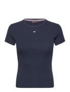 Tjw Slim Essential Rib Ss Ext Tops T-shirts & Tops Short-sleeved Navy ...