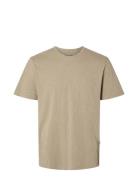 Slhaspen Slub Ss O-Neck Tee Noos Tops T-shirts Short-sleeved Beige Sel...