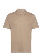 Duke Linen Polo Ss Tops Polos Short-sleeved Beige Gabba