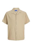 Jorluke Crinkle Resort Shirt Ss Sn Tops Shirts Short-sleeved Beige Jac...