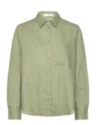Linen 100% Shirt Tops Shirts Long-sleeved Green Mango