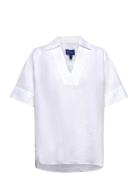 Rel Pop Over Linen Ss Shirt Tops Shirts Short-sleeved White GANT