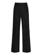 Contrast-Trim Pleated Trousers Bottoms Trousers Straight Leg Black Man...