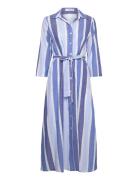 Belted Striped Shirt Dress Knelang Kjole Blue Mango