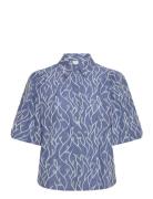 Yasmilia 2/4 Shirt - D2D Tops Shirts Short-sleeved Blue YAS