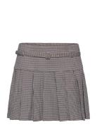 Houndstooth Belt Miniskirt Kort Skjørt Blue Mango