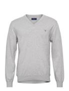 Cotton V-Neck Tops Knitwear V-necks Grey GANT