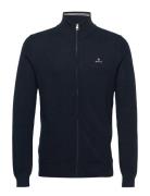 Cotton Pique Zip Cardigan Tops Knitwear Full Zip Jumpers Navy GANT