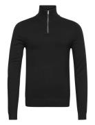 Half Zip Mélange Knit Tops Knitwear Half Zip Jumpers Black Lindbergh