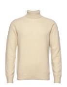 Aknico Solid Roll Neck Lambswool Tops Knitwear Turtlenecks Cream Anerk...