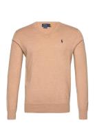 Slim Fit Textured Cotton Sweater Tops Knitwear V-necks Beige Polo Ralp...