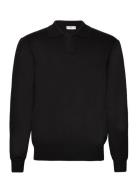 Polo Collar Wool Sweater Tops Knitwear Long Sleeve Knitted Polos Black...