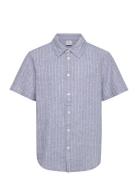 Shirt Ss Linen Blend Tops Shirts Short-sleeved Shirts Blue Lindex