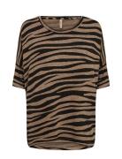 Sc-Biara Aop Tops T-shirts & Tops Short-sleeved Brown Soyaconcept