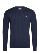 Cotton Cable C-Neck Tops Knitwear Round Necks Blue GANT