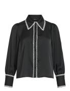 Viajla L/S White Dot Detail Shirt/Ka Tops Blouses Long-sleeved Black V...