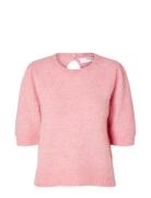 Slflulu Ss Open Back Knit O-Neck Noos Tops Knitwear Jumpers Pink Selec...