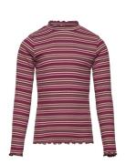 Top Rib Turtleneck Stripe Tops T-shirts Long-sleeved T-shirts Burgundy...