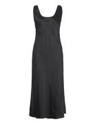 Viscose Satin Slip Dress Knelang Kjole Black Calvin Klein