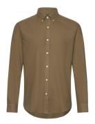 Brushed Twill Shirt-Classic Fit Designers Shirts Casual Khaki Green Mo...