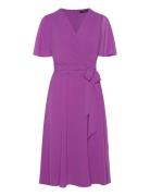 Belted Georgette Dress Knelang Kjole Purple Lauren Ralph Lauren