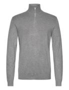 Half Zip Mélange Knit Tops Knitwear Half Zip Jumpers Grey Lindbergh