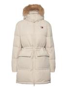 Tjw Midi Alaska Faux Fur Fôret Jakke Cream Tommy Jeans