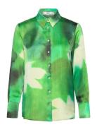 Satin Print Shirt Tops Shirts Long-sleeved Green Mango