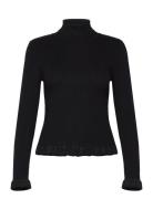 Sherry Frill Knit Top Tops Knitwear Turtleneck Black NORR