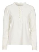 Frances Frill Rugger Tops T-shirts & Tops Long-sleeved Cream Newhouse