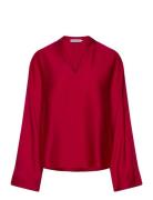 Nina V-Neck Silk Blouse Tops Blouses Long-sleeved Red Ahlvar Gallery