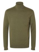 Slhberg Roll Neck B Tops Knitwear Turtlenecks Green Selected Homme