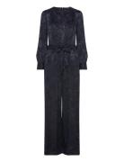 Arya Satin Jacquard Jumpsuit Bottoms Jumpsuits Black French Connection