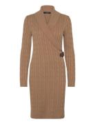 Cable-Knit Buckle-Trim Sweater Dress Knelang Kjole Beige Lauren Ralph ...