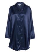 Satin Long Sleeve Nightshirt Nattkjole Blue Lady Avenue